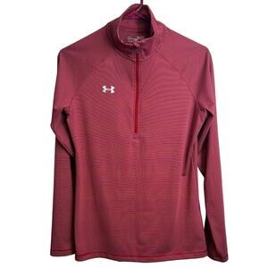 Under Armour HeatGear Striped Red Long Sleeve 1/4 Zip Striped Pullover Men's S